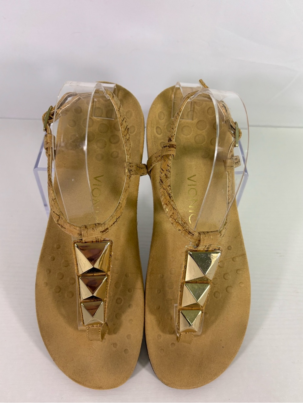 Vionic Alaia Studded T Strap Sandals Women’s Cork Gold Pyramid Studs Size 10